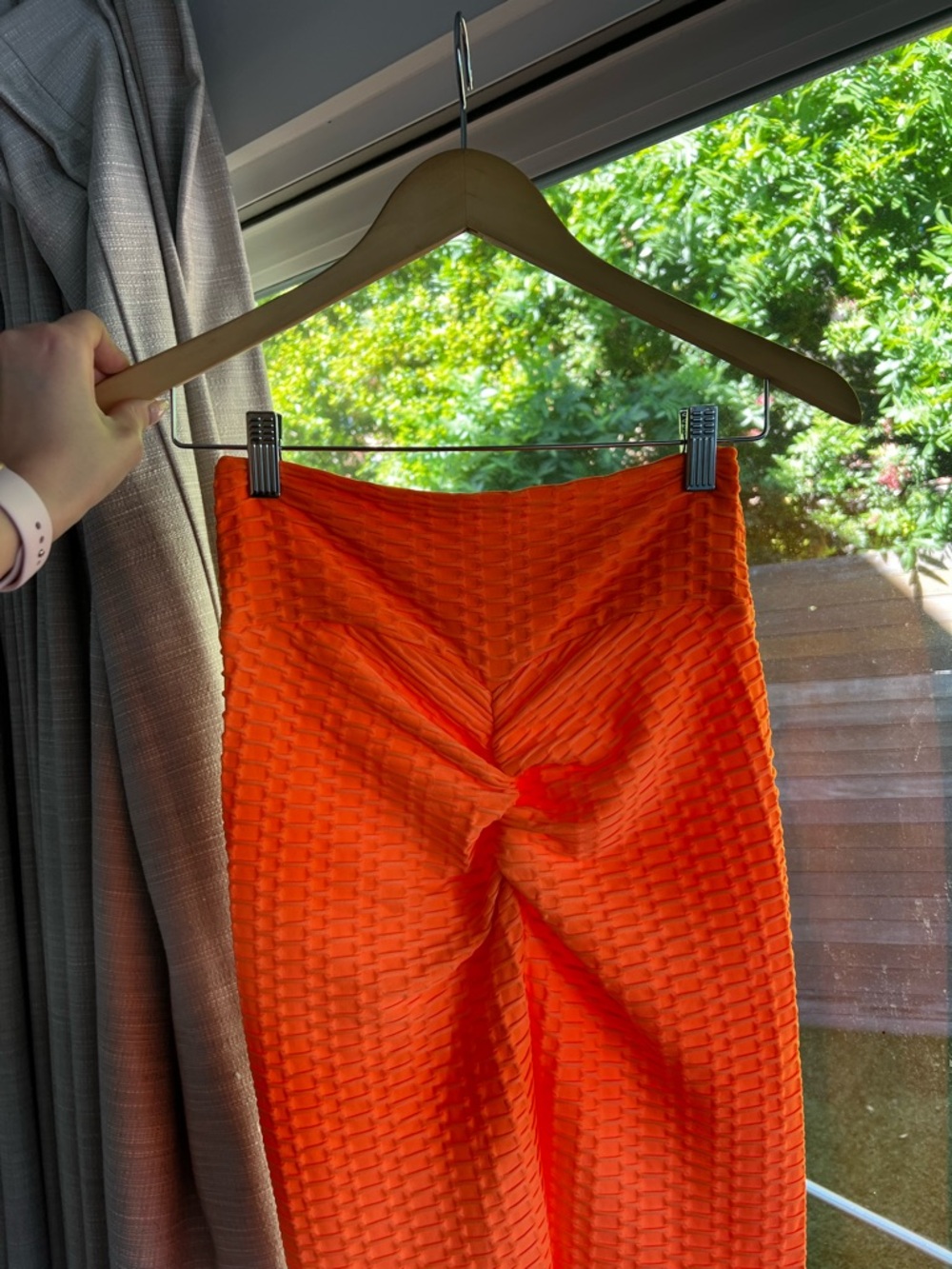 Bright Orange Textured Ruched High-Waist Leggins